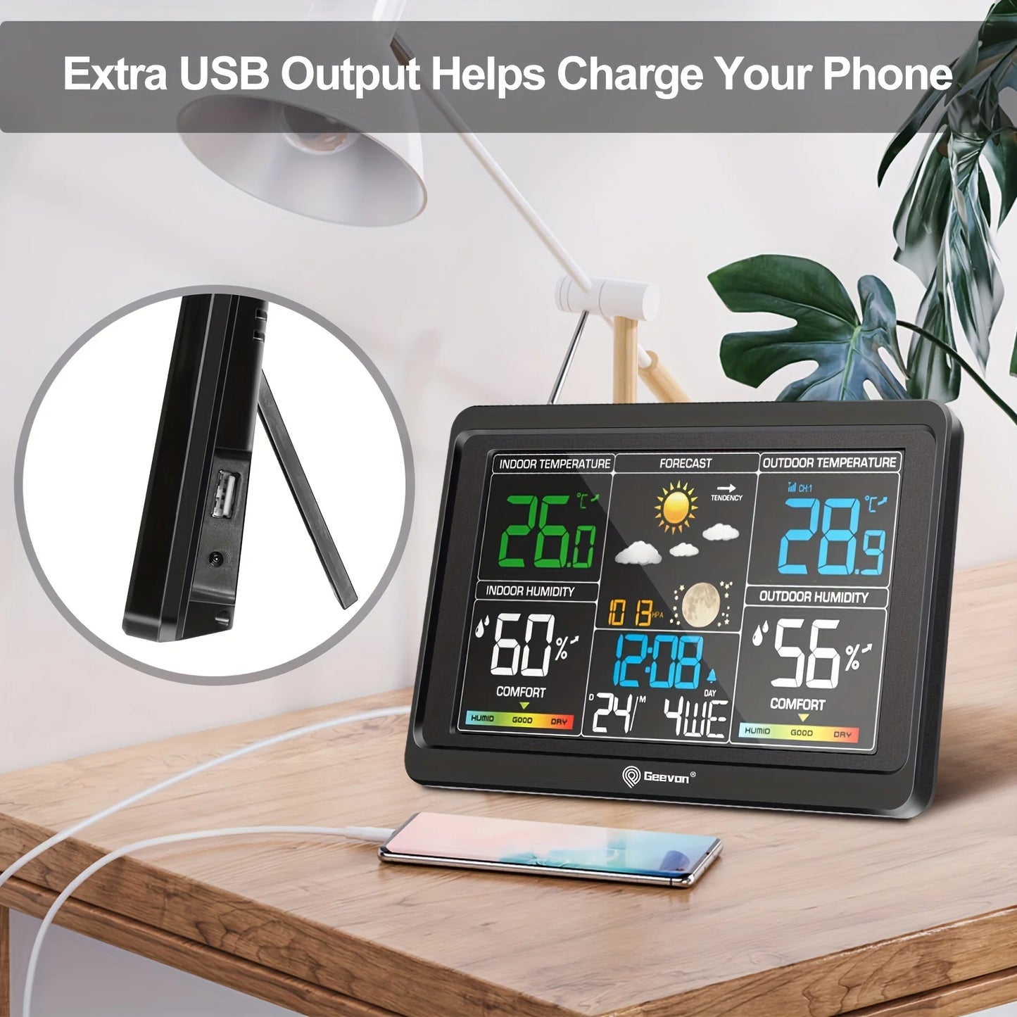 Geevon Weather Station Wireless Indoor Outdoor Thermometer, Color Display Weather Thermometer, Digital Temperature Gauge