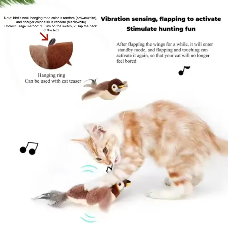 Bird Cat Toy Interactive Toys Dog Rechargeable Chirping Flapping Bird(no Flying) Touch Activated Plush Pet Toy
