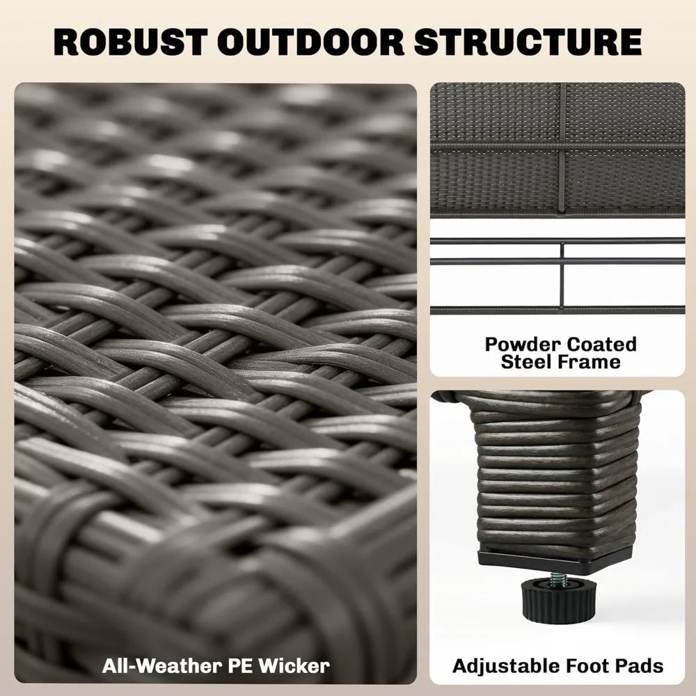 Outsunny Patio Rattan Daybed, Wicker Outdoor Daybed with Storage Ottoman, Loveseat Sofa with Adjustable Backrest, Side Tables