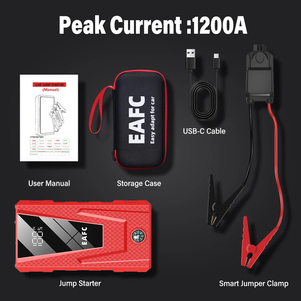 Car Jump Starter 2000A/1200A/600A Battery Charger Emergency Power Bank Booster with LED Lighting Starting Device for 12V Cars