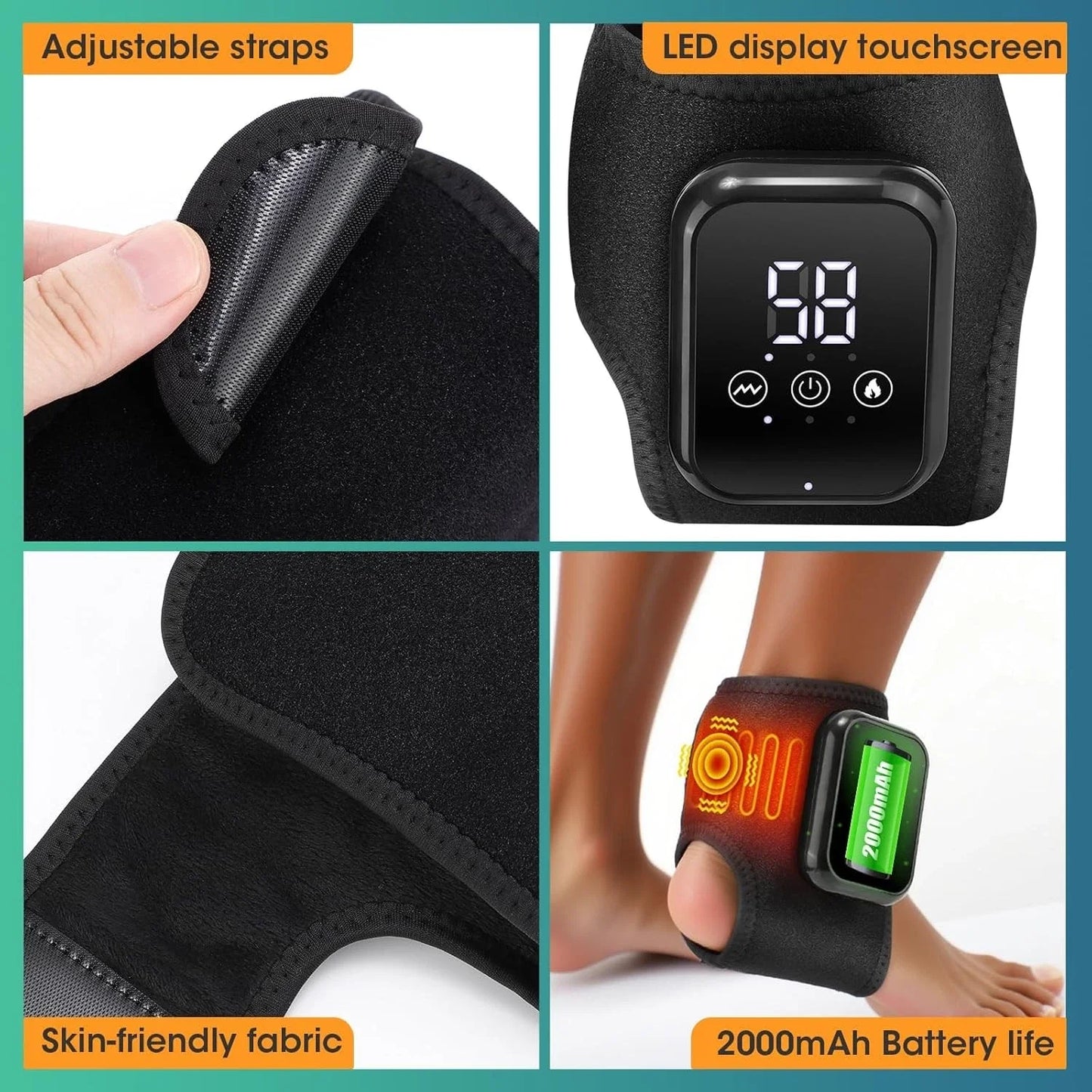 2PCS Electric Foot Ankle Massager 3 Modes Adjustable Vibration Hot Compress Pain Relief Home Ankle Wrist Massage Machine