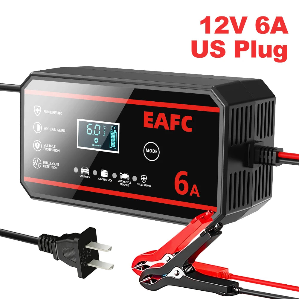12V 8A/6A Fully Automatic Car Battery Charger Smart Battery Charger for Lead Acid Battery AGM GEL WET LiFePO4 Car Motorcycle