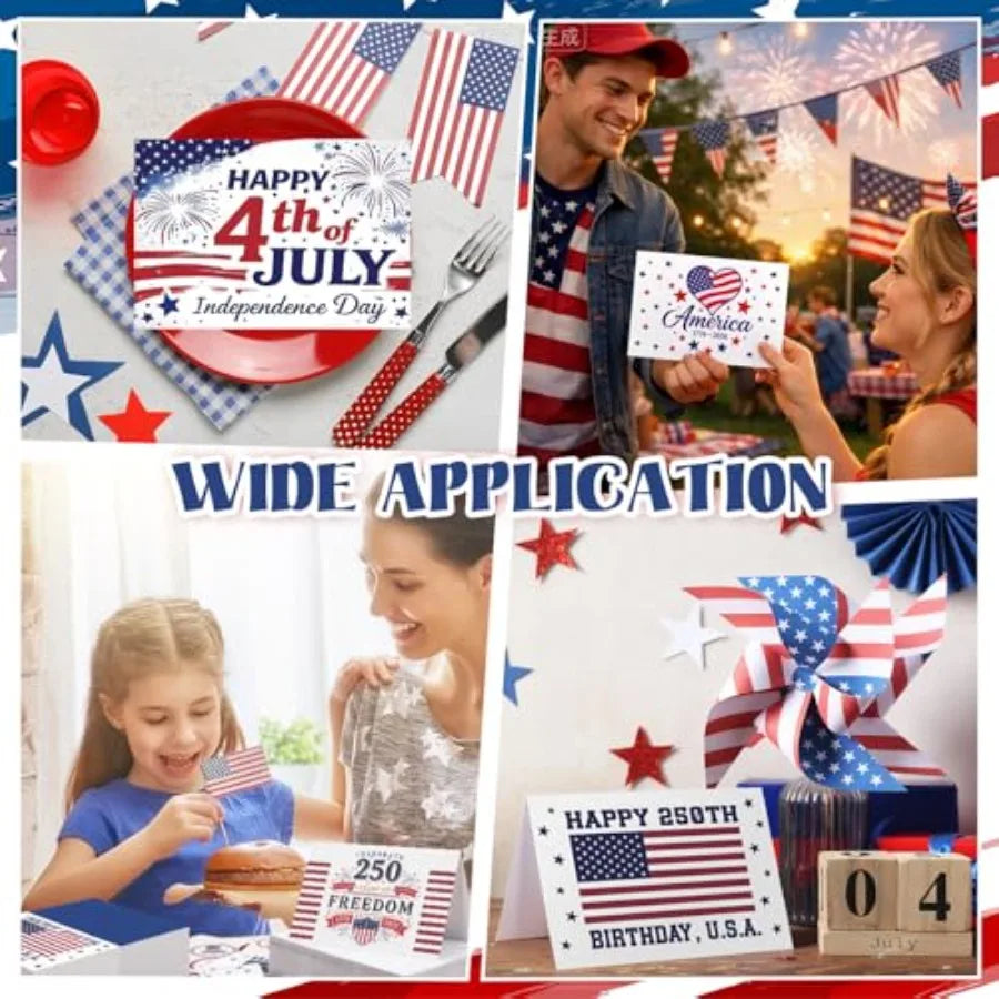 120 Pcs Patriotic 4th of July Greeting Cards Bulk for 250th Anniversary with 120 White Envelopes and 24 Stickers Veterans Memor