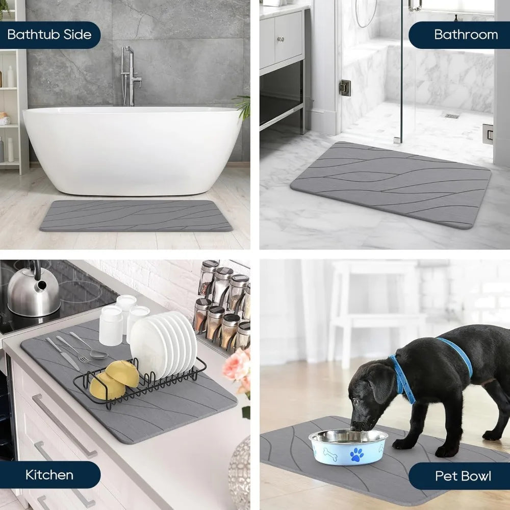 Quick Drying Stone Bath Mat, Diatomaceous Bathroom Mats Non Slip Stone, Quick Dry Diatomaceous Earth Bath Mat Super Absorbent (D