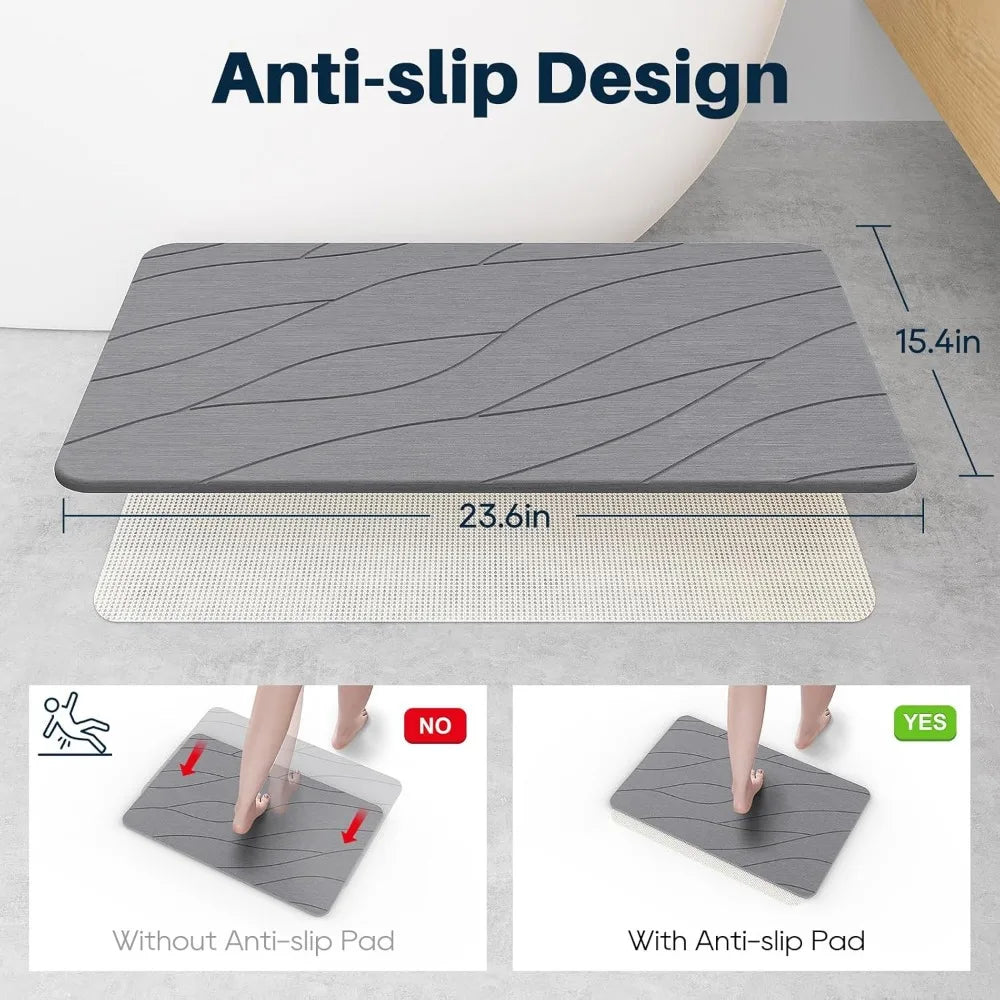 Quick Drying Stone Bath Mat, Diatomaceous Bathroom Mats Non Slip Stone, Quick Dry Diatomaceous Earth Bath Mat Super Absorbent (D