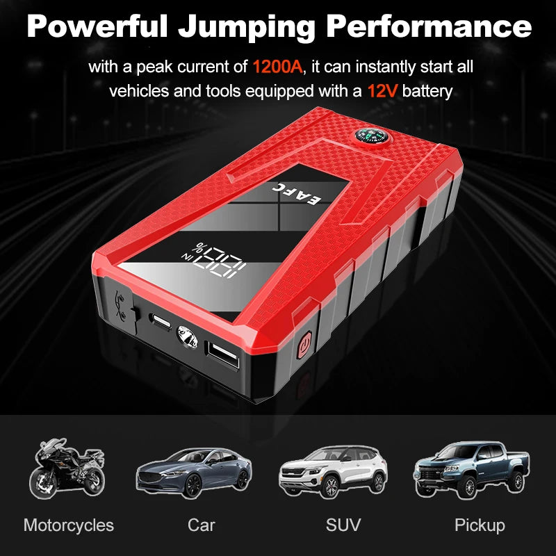 Car Jump Starter 2000A/1200A/600A Battery Charger Emergency Power Bank Booster with LED Lighting Starting Device for 12V Cars