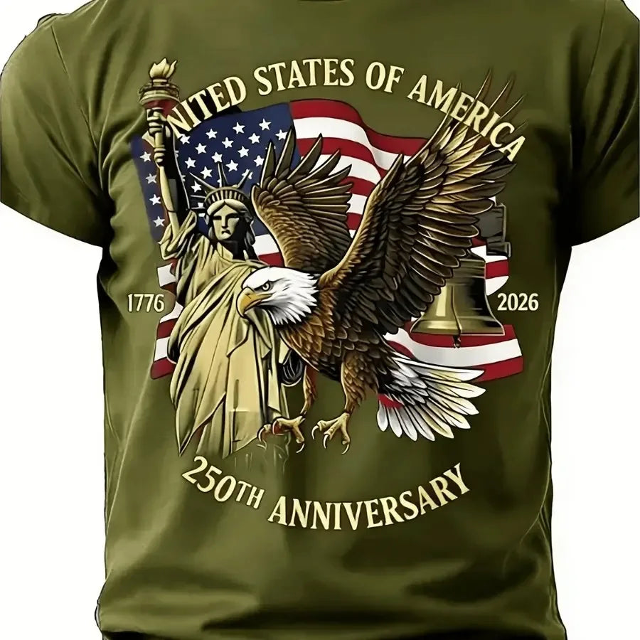 【New Arrival】250th Anniversary USA 1776-2026 T-Shirt American Eagle Liberty Bell Statue of Liberty Patriotic Red Casual Cotton Short Sleeve Tee Unisex Crew Neck Top