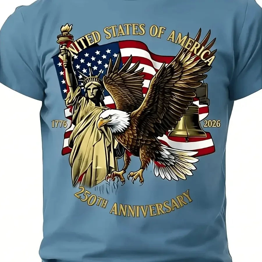 【New Arrival】250th Anniversary USA 1776-2026 T-Shirt American Eagle Liberty Bell Statue of Liberty Patriotic Red Casual Cotton Short Sleeve Tee Unisex Crew Neck Top