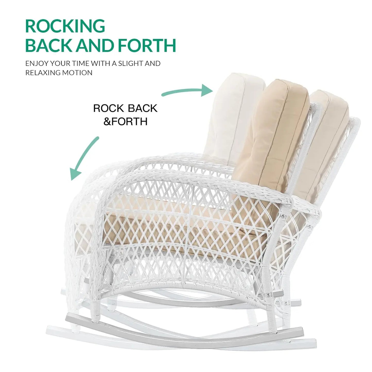 3-Piece Outdoor Conversation Bistro Set, Patio Wicker Rocking Chairs Rattan Furniture Sets w/ 2 Rattan Chairs,, Customized