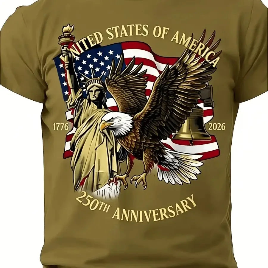 【New Arrival】250th Anniversary USA 1776-2026 T-Shirt American Eagle Liberty Bell Statue of Liberty Patriotic Red Casual Cotton Short Sleeve Tee Unisex Crew Neck Top