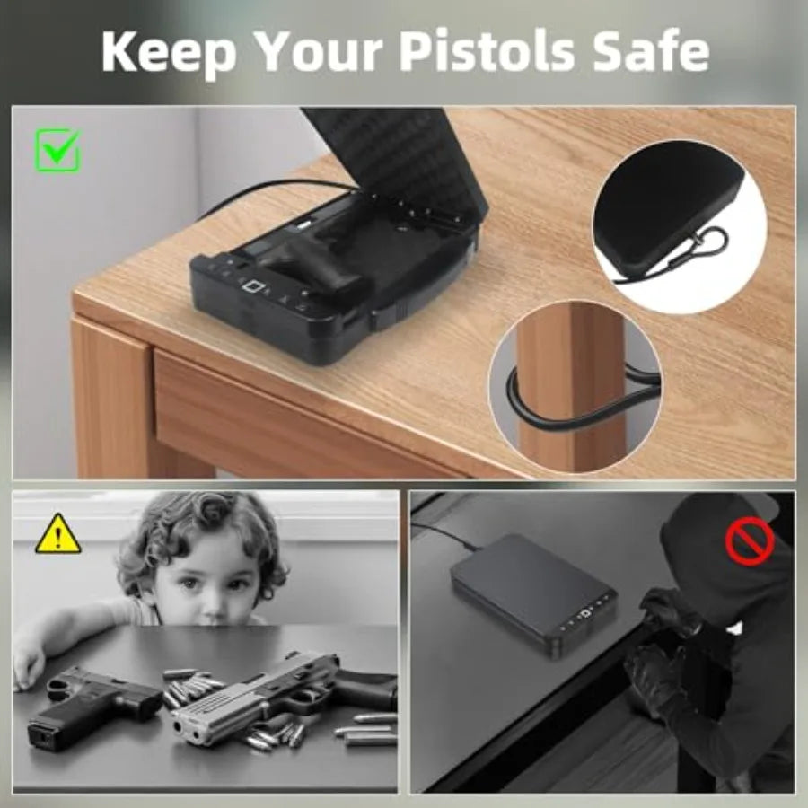 Portable Safe BoxBiometric Gun Safe for Handgun Fingerprint Cabinet Boxes with Keys and Password to Quick Unlock Safe Case for