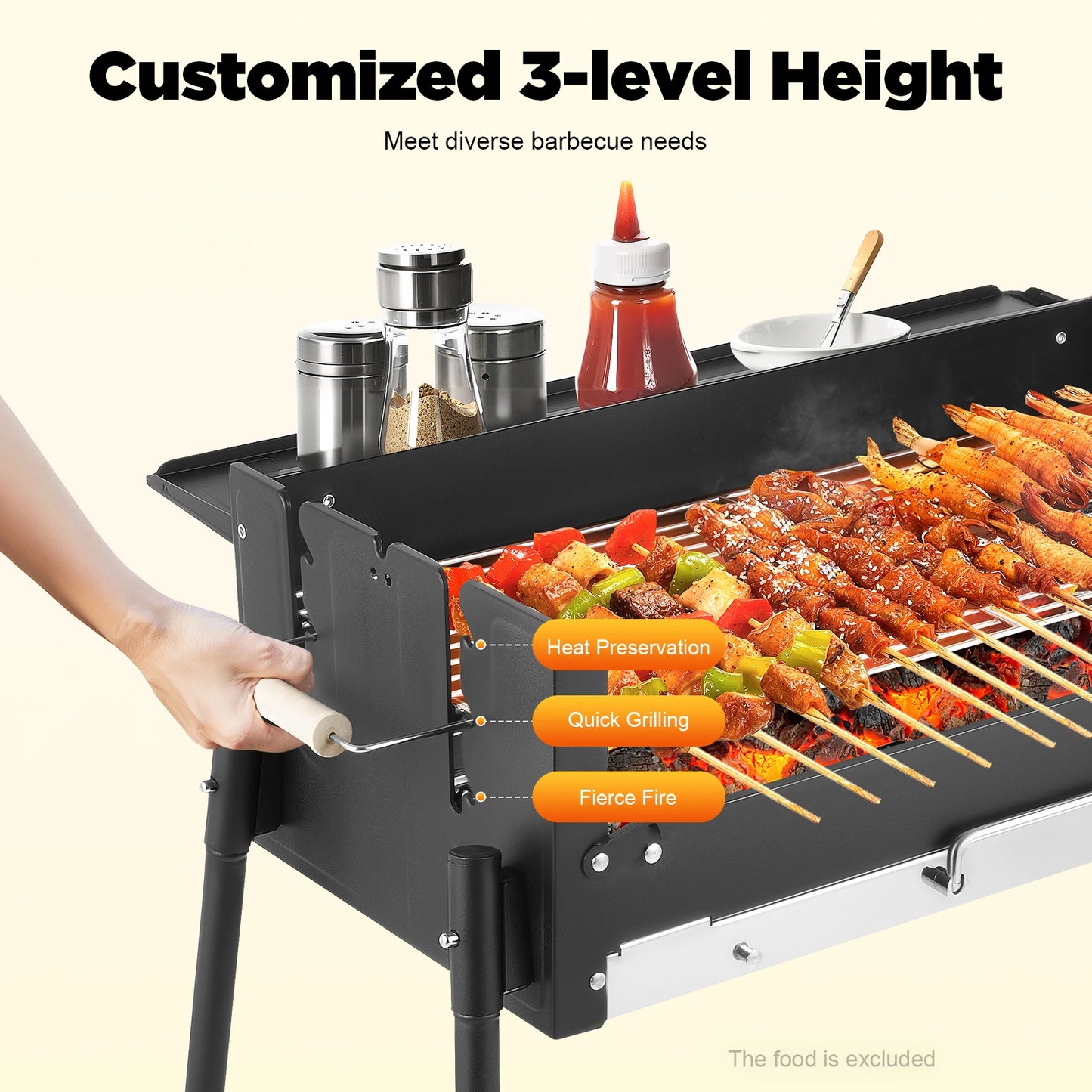 70*40*23.5cm Barbecue Charcoal Grill Stainless Steel Folding Portable BBQ Tool Kits for Outdoor Cooking Camping Hiking Picnics