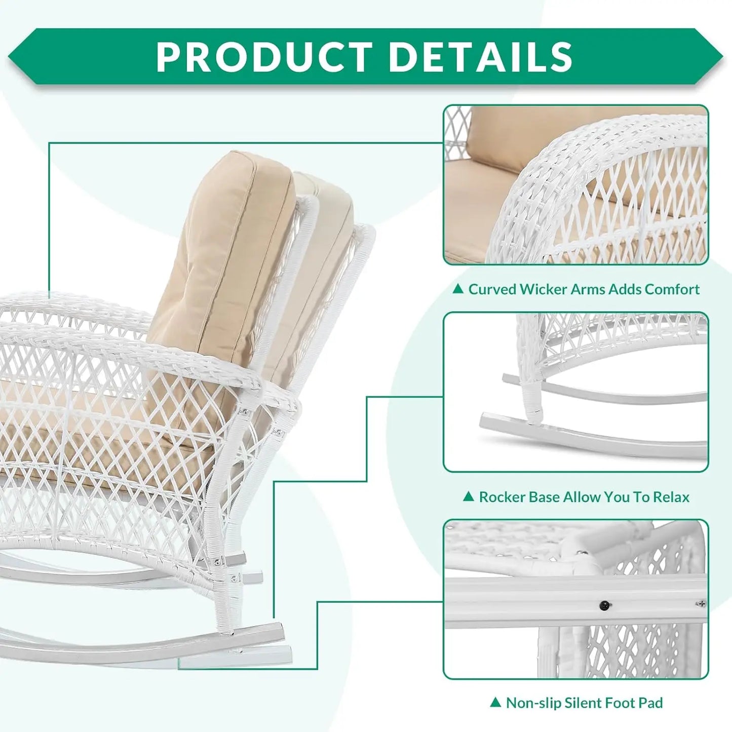 3-Piece Outdoor Conversation Bistro Set, Patio Wicker Rocking Chairs Rattan Furniture Sets w/ 2 Rattan Chairs,, Customized