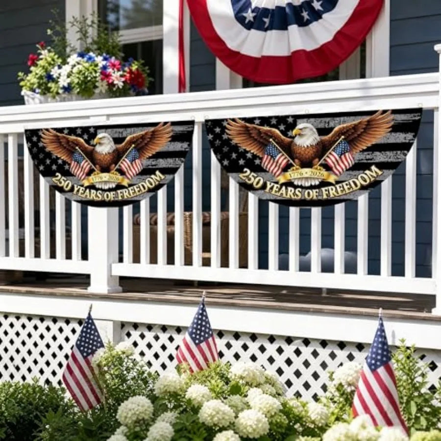 250th Anniversary Bunting Flag, 250 Years of Freedom American Commemorative Fan Banner, 1776-2026 USA Patriotic Eagle Flag for