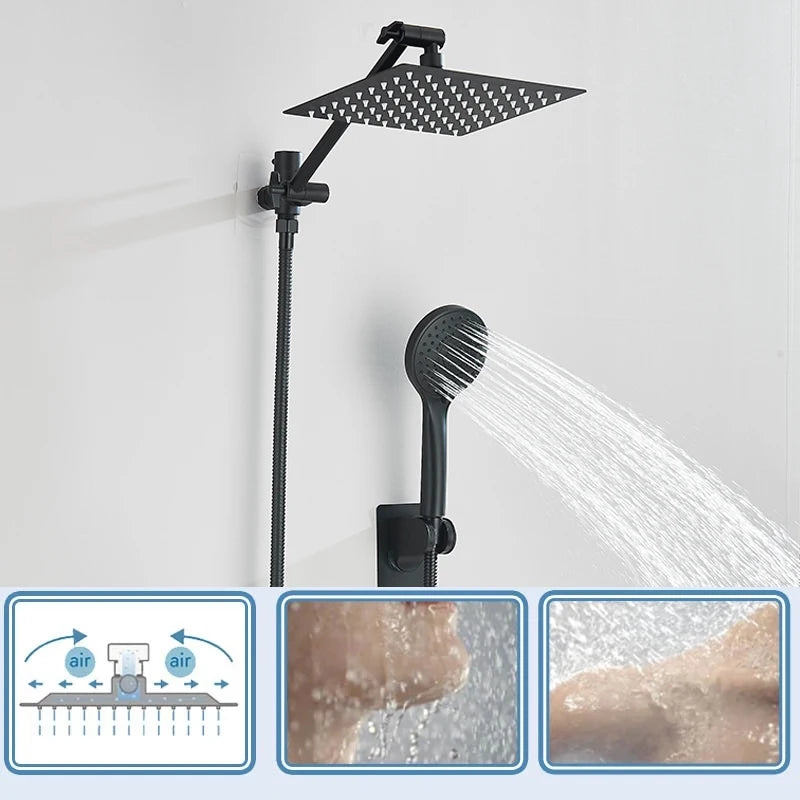 Square Stainless Steel Shower 20x20 Cm With Shutter And Luxury Hand Shower And Shutter Complete Kit