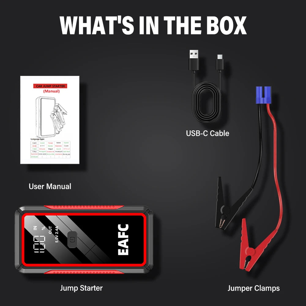 Car Jump Starter 2000A/1200A/600A Battery Charger Emergency Power Bank Booster with LED Lighting Starting Device for 12V Cars