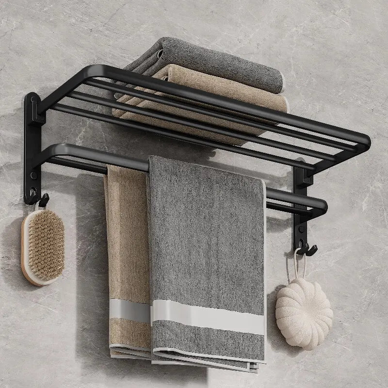 Matte Black 50 CM Folding Holder With Hook Towel Holder Wall Mount Aluminum Towel Rack