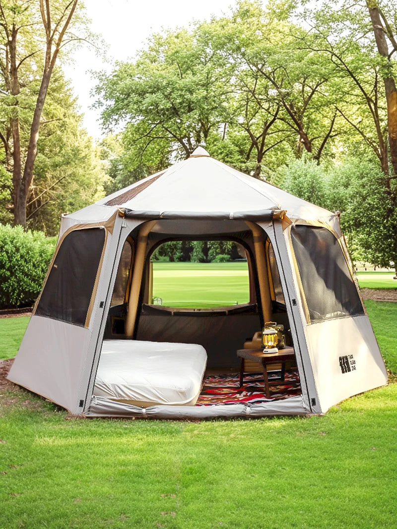 Large Camping Inflatable Air tent 4-6 people Waterproof Tent Hiking Camping Tent Traveling hexagonal Awning tent with Canopy