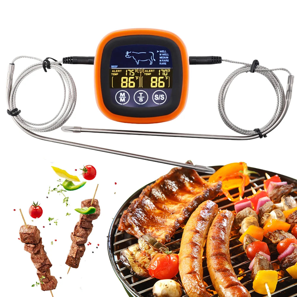 Digital Kitchen Thermometer with 2 Probe Touch Screen Meat Barbecue Food Temperature Measure Tool Steak BBQ Timer Cooking Tools