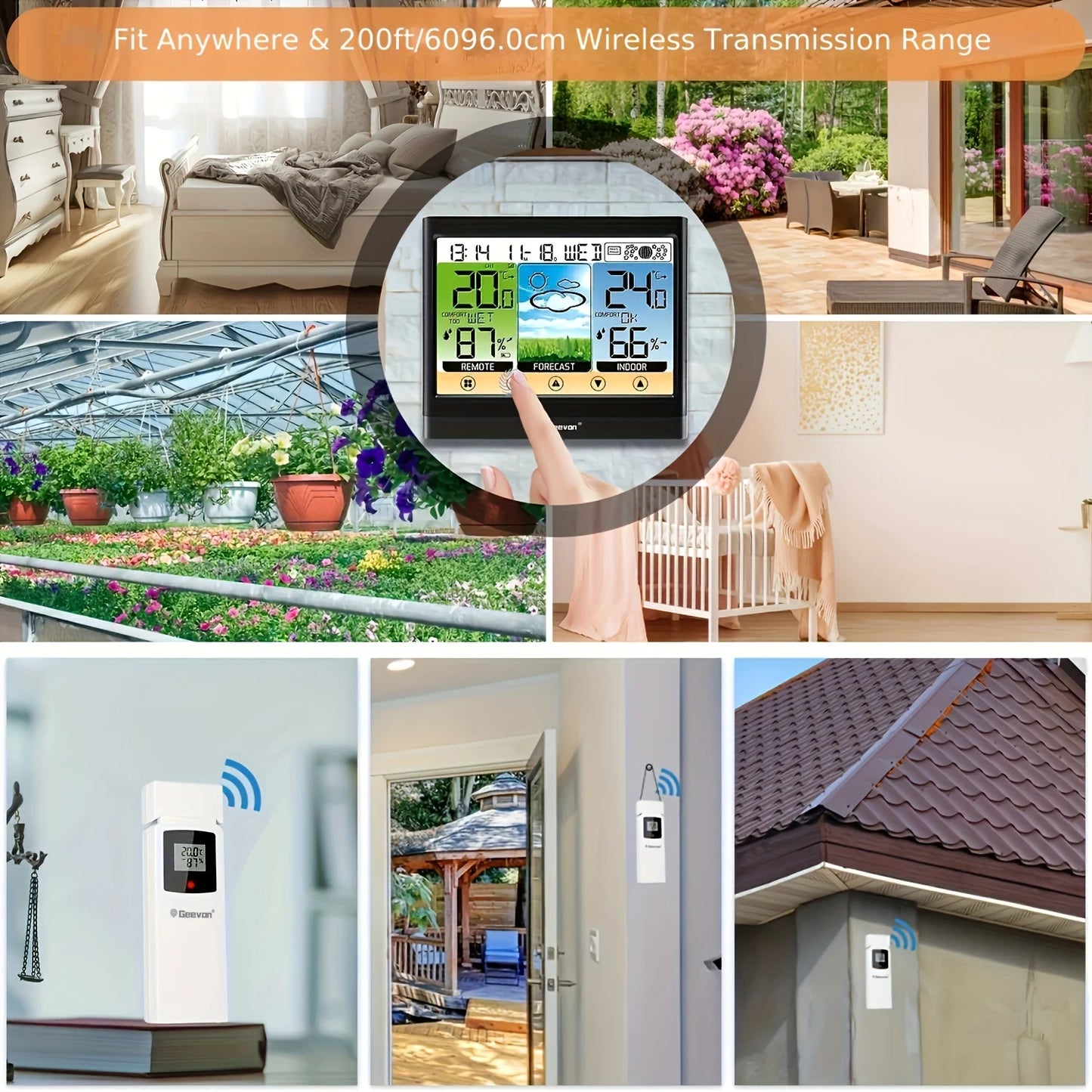 Geevon Weather Station Wireless Indoor Outdoor Thermometer Hygrometer With Touch LCD Display Digital Weather Thermometer