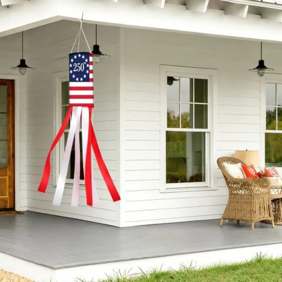 250th Anniversary Windsocks, 40 Inch Red White 250th Flag WindSock for 4th of July Outside Decor Patriotic Memorial Day Decorat