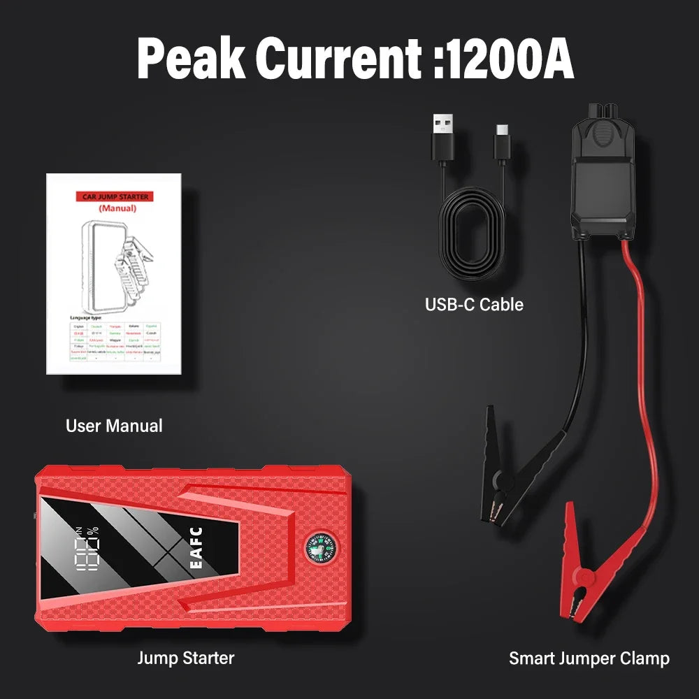 Car Jump Starter 2000A/1200A/600A Battery Charger Emergency Power Bank Booster with LED Lighting Starting Device for 12V Cars