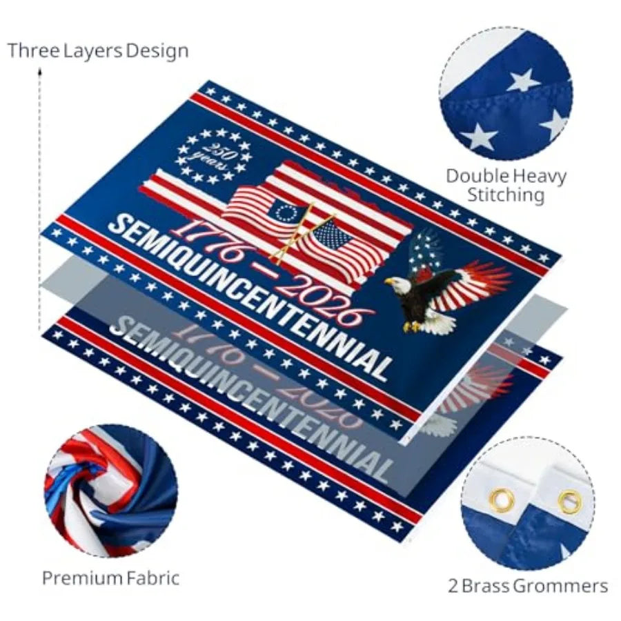 250 Year American Anniversary Flag - American Flags for Outside, Double Sided 3 Layers, 1776-2026 America 250th Birthday 4th of