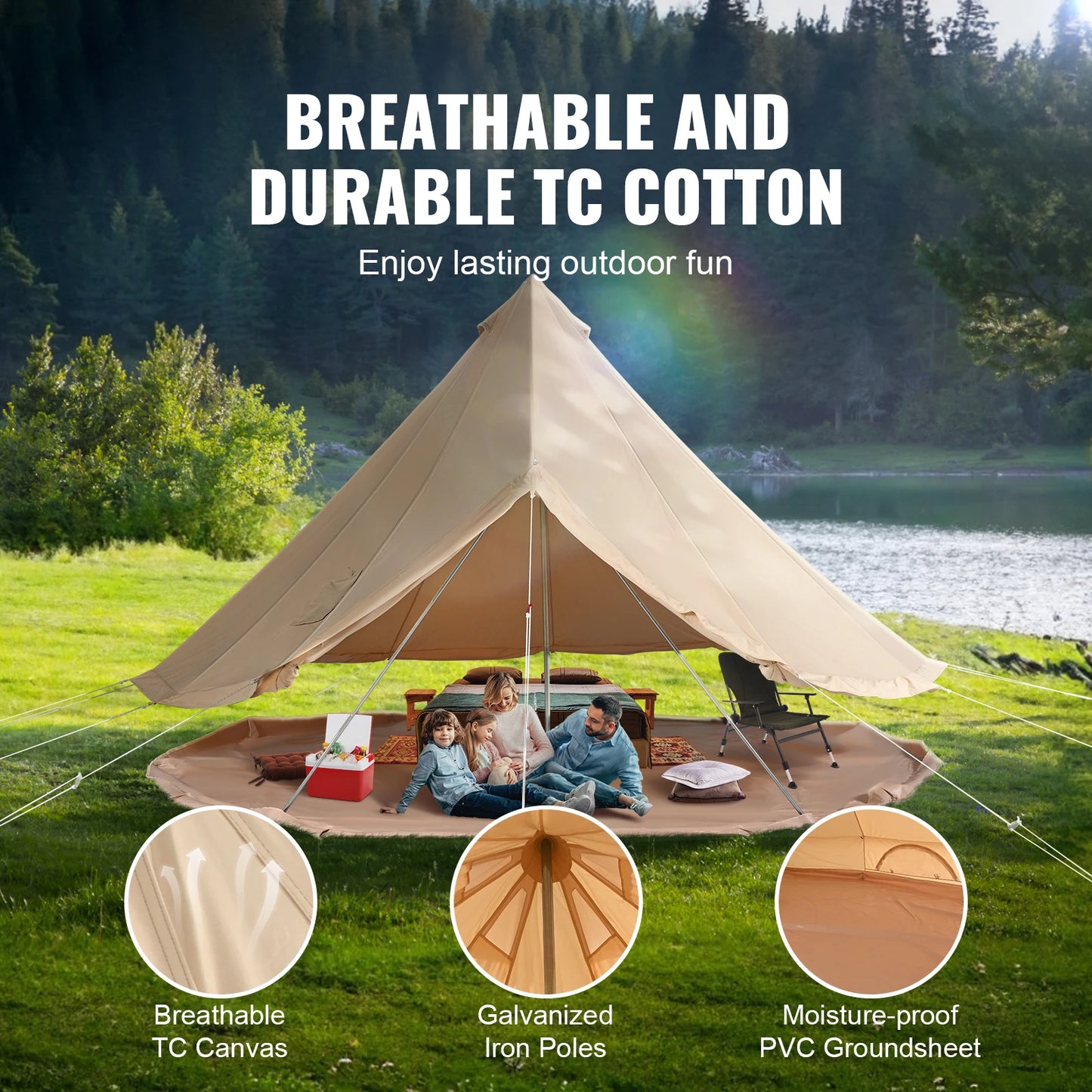 Buy Canvas Bell Tent 4 Seasons 5m Yurt Tent Canvas Tent for Camping with Stove Breathable Tent Holds up to 8 People