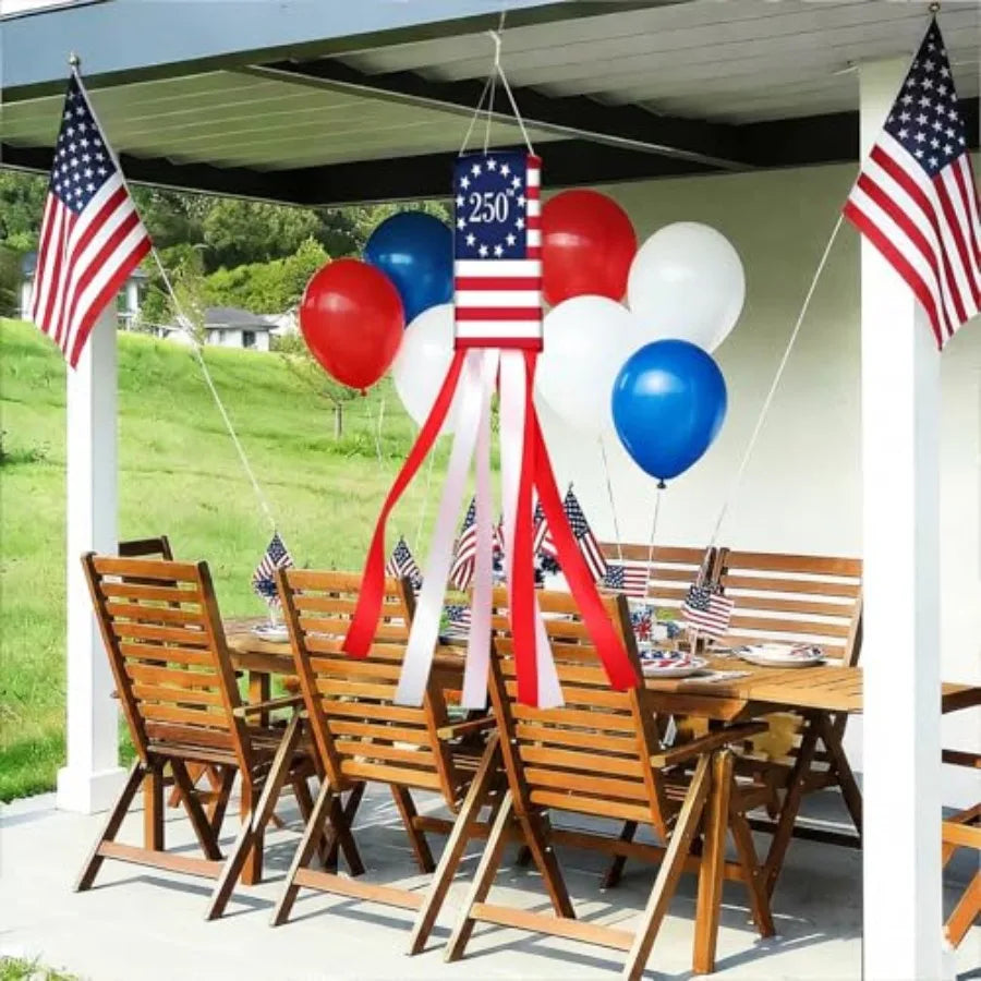 250th Anniversary Windsocks, 40 Inch Red White 250th Flag WindSock for 4th of July Outside Decor Patriotic Memorial Day Decorat