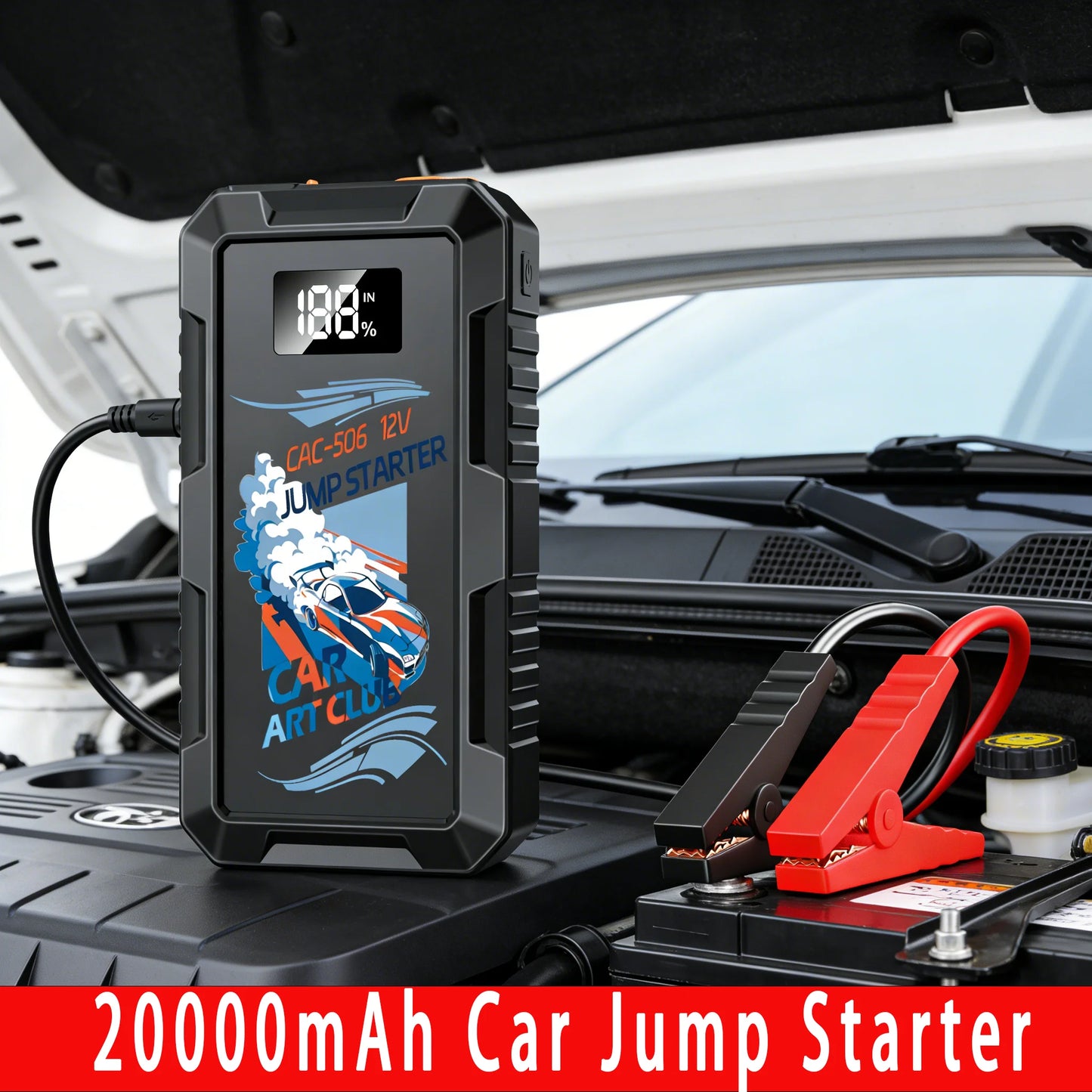 20000mAh Car Battery Jump Starter Portable Car Battery Booster Charger Booster Power Bank Starting Device 12V Gas Vehicles