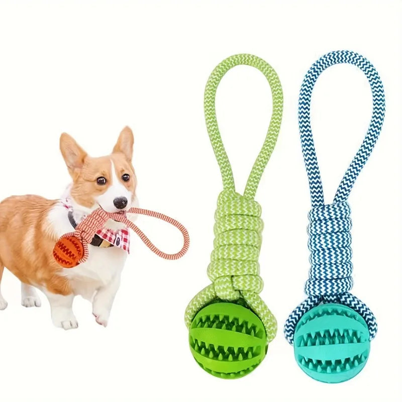1-Pack Dog Puzzle Toy with Rope Handle - 18×5cm Treat Dispensing Rubber Ball, Mental Stimulation Toy for Boredom Relief