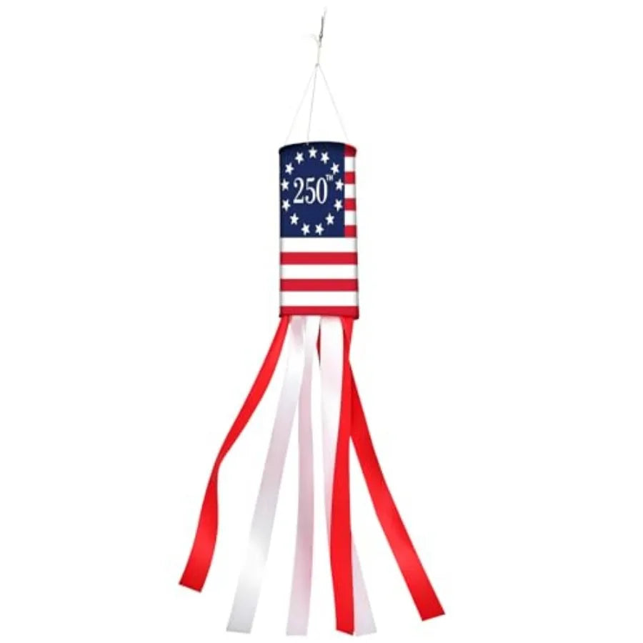 250th Anniversary Windsocks, 40 Inch Red White 250th Flag WindSock for 4th of July Outside Decor Patriotic Memorial Day Decorat