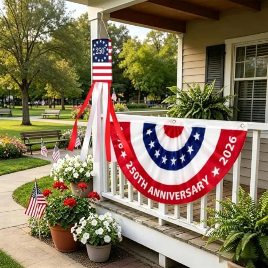 250th Anniversary Windsocks, 40 Inch Red White 250th Flag WindSock for 4th of July Outside Decor Patriotic Memorial Day Decorat