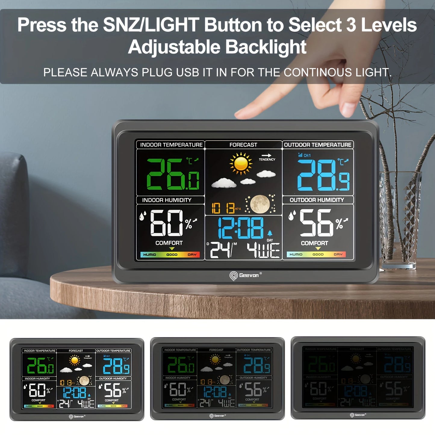 Geevon Weather Station Wireless Indoor Outdoor Thermometer, Color Display Weather Thermometer, Digital Temperature Gauge