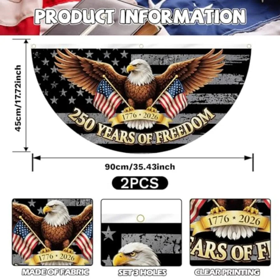 250th Anniversary Bunting Flag, 250 Years of Freedom American Commemorative Fan Banner, 1776-2026 USA Patriotic Eagle Flag for