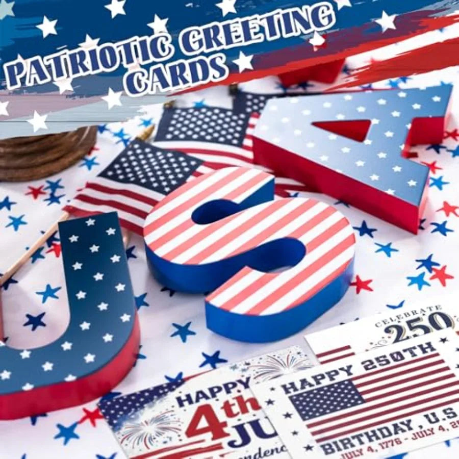120 Pcs Patriotic 4th of July Greeting Cards Bulk for 250th Anniversary with 120 White Envelopes and 24 Stickers Veterans Memor