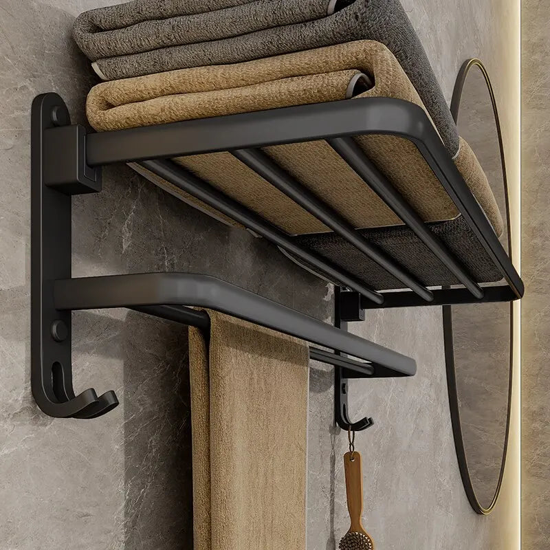 Matte Black 50 CM Folding Holder With Hook Towel Holder Wall Mount Aluminum Towel Rack