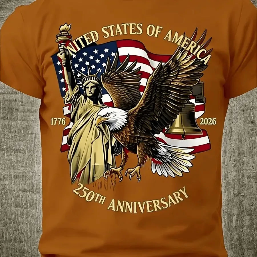 【New Arrival】250th Anniversary USA 1776-2026 T-Shirt American Eagle Liberty Bell Statue of Liberty Patriotic Red Casual Cotton Short Sleeve Tee Unisex Crew Neck Top