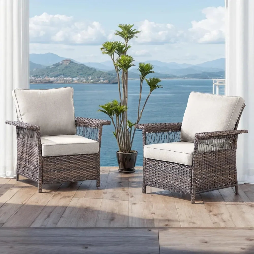 Outdoor terrace chair wicker chair -2-piece rattan terrace furniture chair with sturdy frame