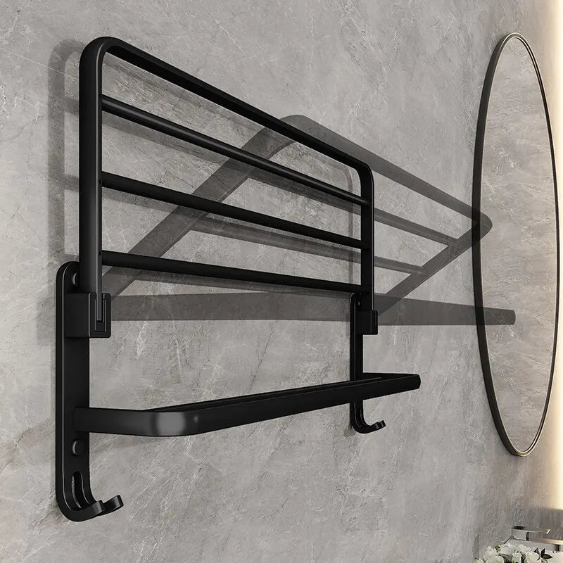 Matte Black 50 CM Folding Holder With Hook Towel Holder Wall Mount Aluminum Towel Rack