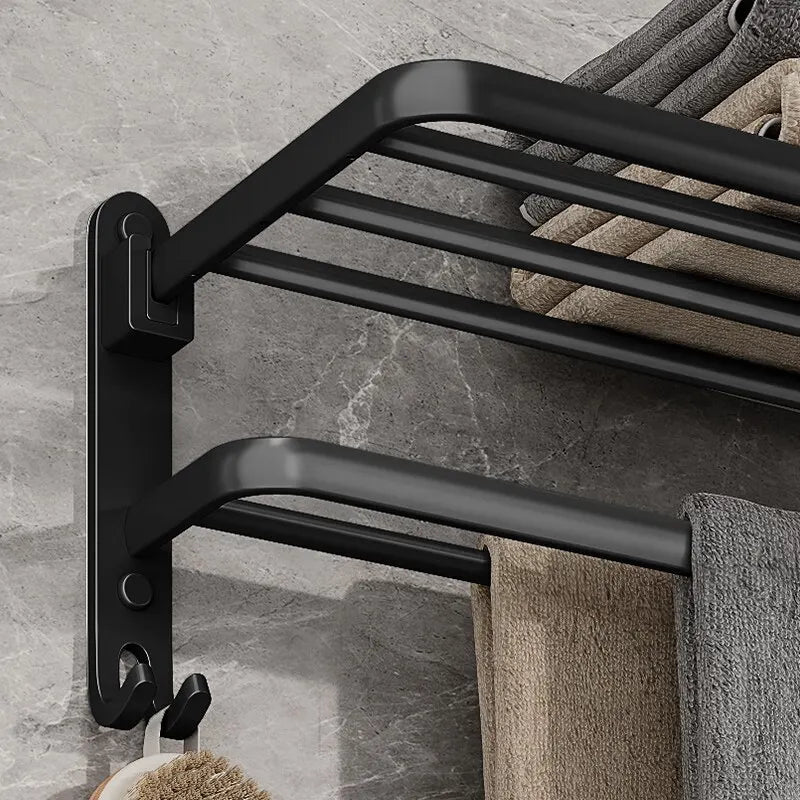 Matte Black 50 CM Folding Holder With Hook Towel Holder Wall Mount Aluminum Towel Rack