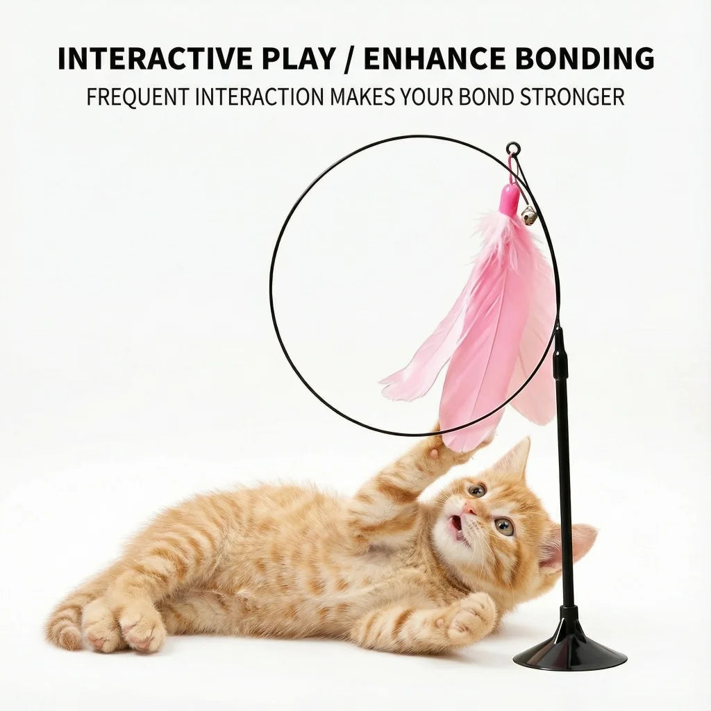 1PC Interactive Cat Teaser Wand Cat Toys Cat Stuff Cat Accessories With Bell Feather for Indoor Cat Daily Use