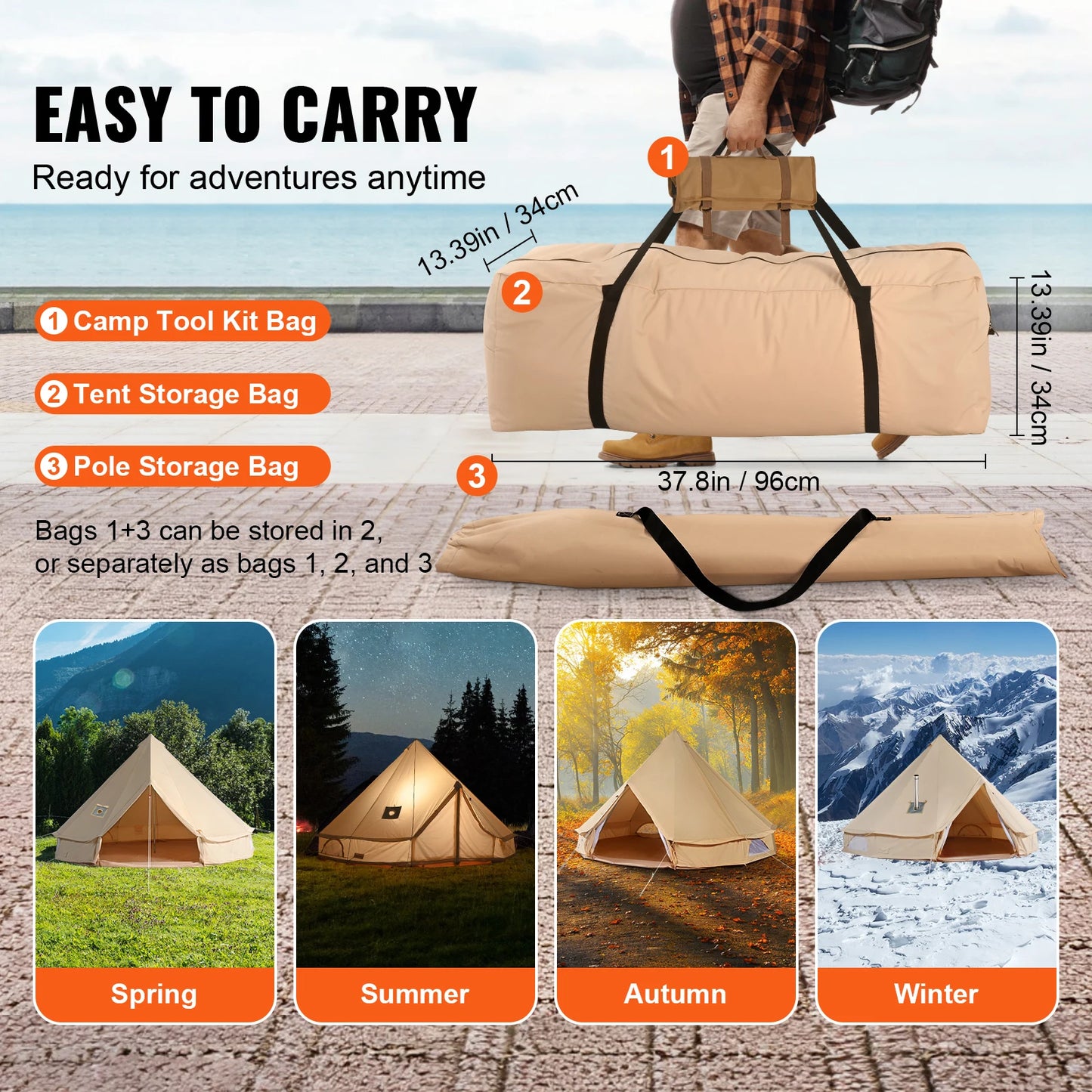 Buy Canvas Bell Tent 4 Seasons 5m Yurt Tent Canvas Tent for Camping with Stove Breathable Tent Holds up to 8 People