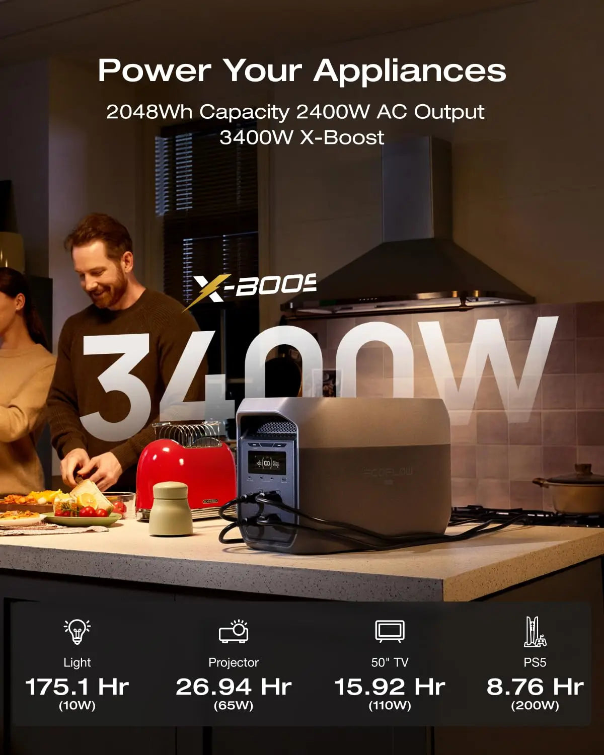 Portable Power Station DELTA 3 Max, 2048Wh LiFePO4 Battery, Solar Generator (Solar Panel Optional), 3400W X-Boost, Customized
