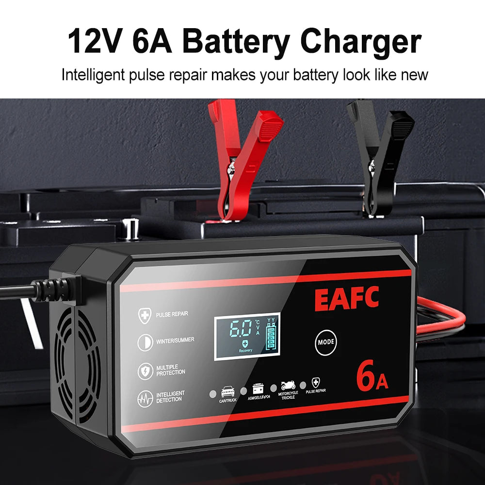 12V 8A/6A Fully Automatic Car Battery Charger Smart Battery Charger for Lead Acid Battery AGM GEL WET LiFePO4 Car Motorcycle