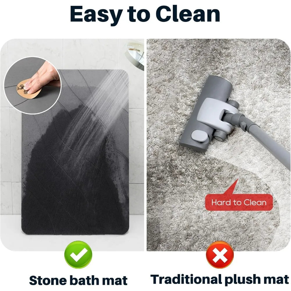 Quick Drying Stone Bath Mat, Diatomaceous Bathroom Mats Non Slip Stone, Quick Dry Diatomaceous Earth Bath Mat Super Absorbent (D