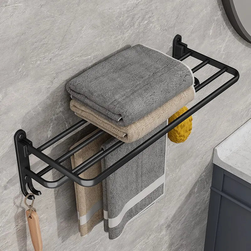 Matte Black 50 CM Folding Holder With Hook Towel Holder Wall Mount Aluminum Towel Rack