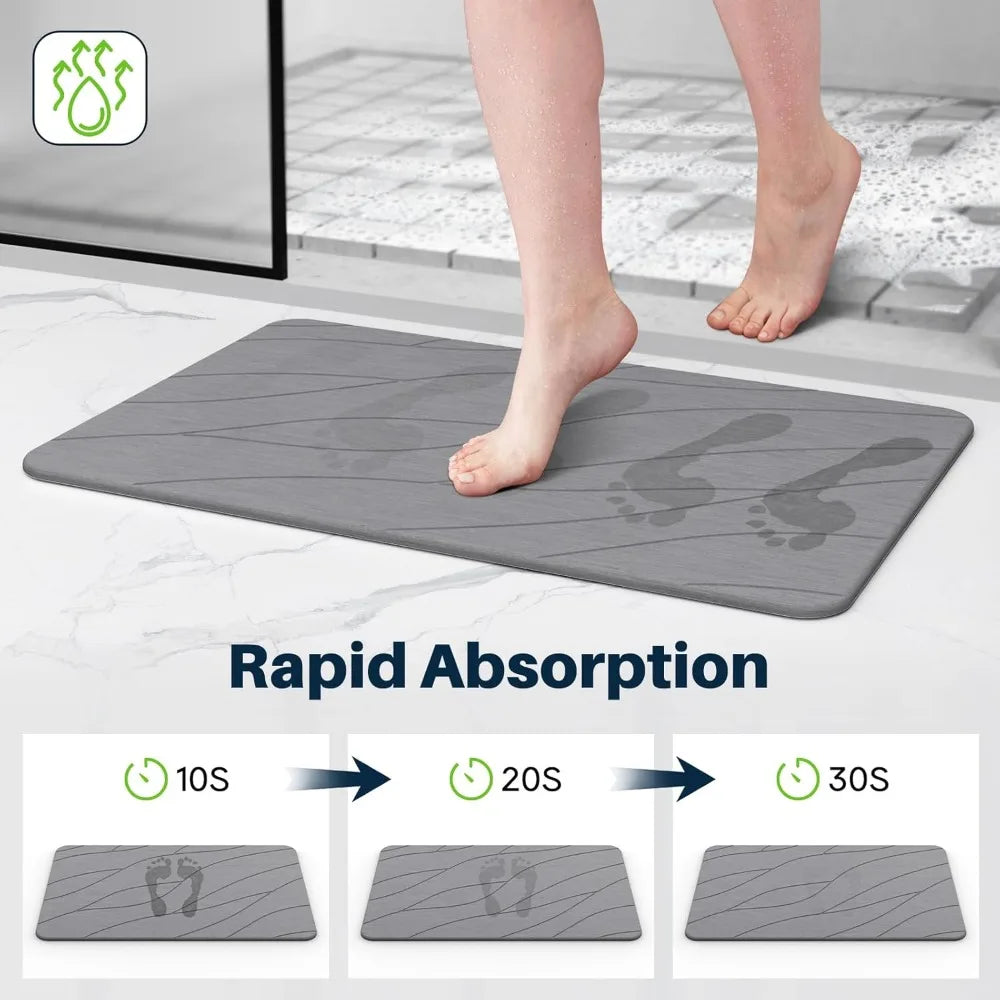 Quick Drying Stone Bath Mat, Diatomaceous Bathroom Mats Non Slip Stone, Quick Dry Diatomaceous Earth Bath Mat Super Absorbent (D