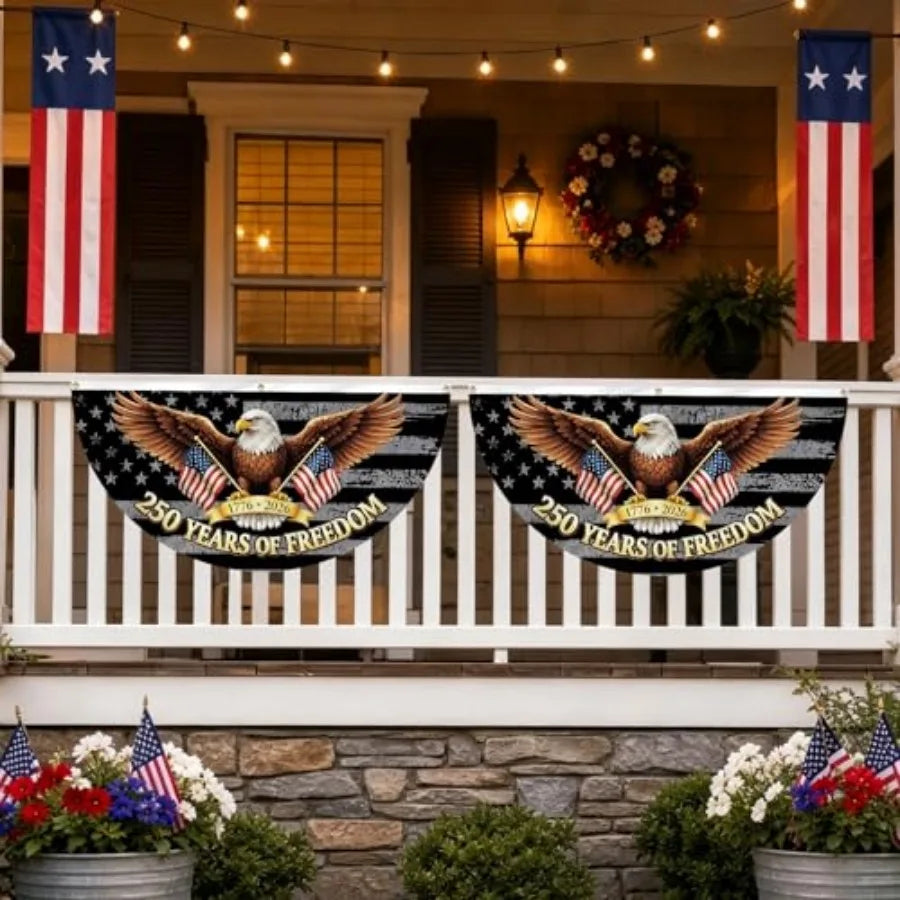 250th Anniversary Bunting Flag, 250 Years of Freedom American Commemorative Fan Banner, 1776-2026 USA Patriotic Eagle Flag for