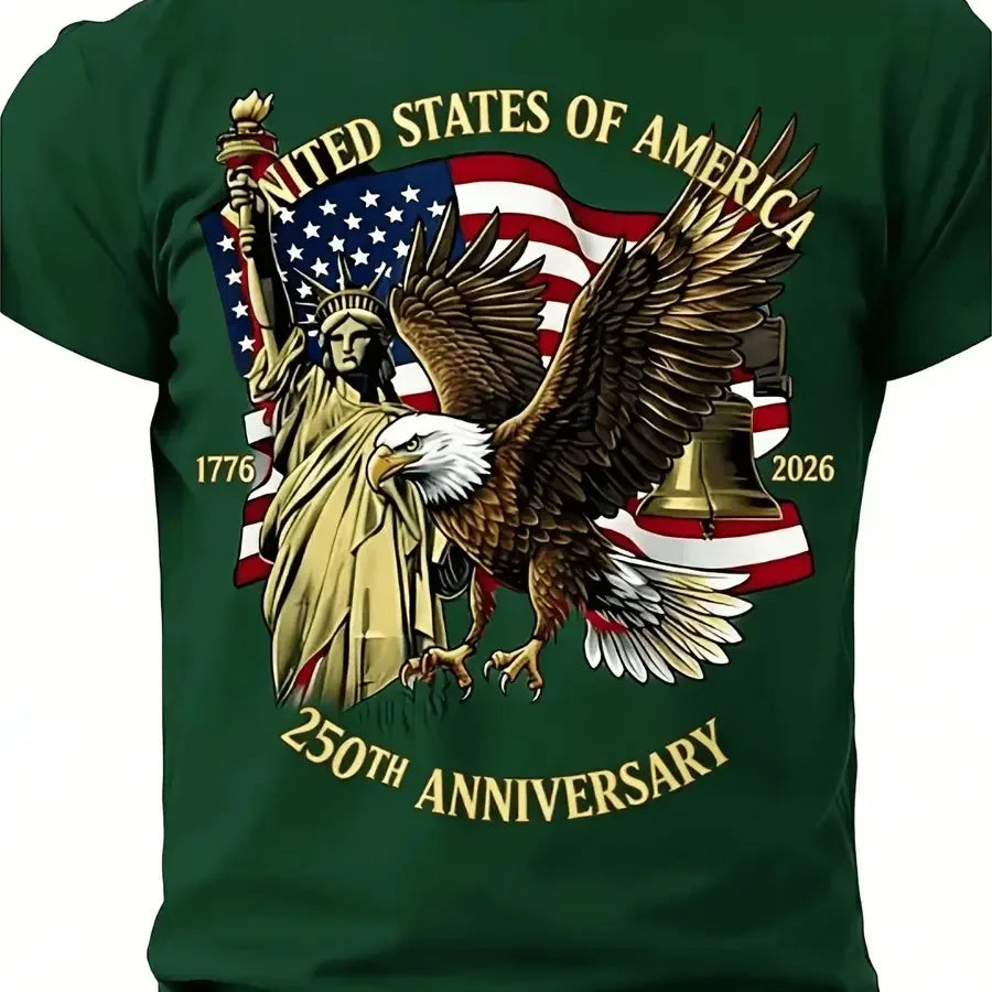 【New Arrival】250th Anniversary USA 1776-2026 T-Shirt American Eagle Liberty Bell Statue of Liberty Patriotic Red Casual Cotton Short Sleeve Tee Unisex Crew Neck Top